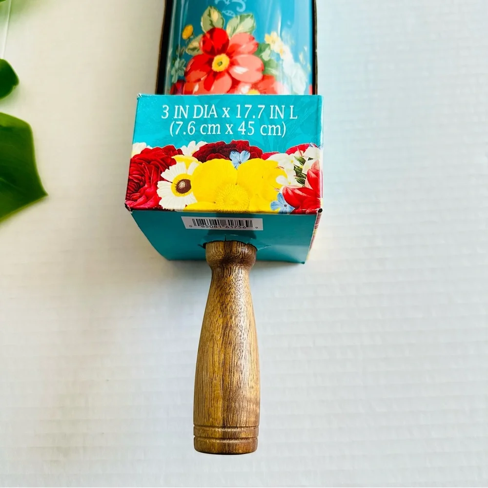 The Pioneer Woman Vintage Floral Ceramic Rolling Pin with Acacia Wood Handles